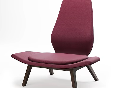 Maroon Upholstered Modern Chair With High Back And Dark Wooden Legs 3d model