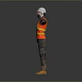 Construction Worker In Safety Vest And Hard Hat With Arms Outstretched On Gray Background