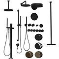 Black Shower Set with Rainfall Head Handheld Wand Mounting Rod and Knobs 3d model