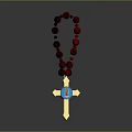 Red Beaded Religious Pendant With Gold Cross And Blue Icon Centerpiece Design