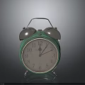 Vintage Green Alarm Clock With Silver Bells Round Dial And Dark Background Reflection
