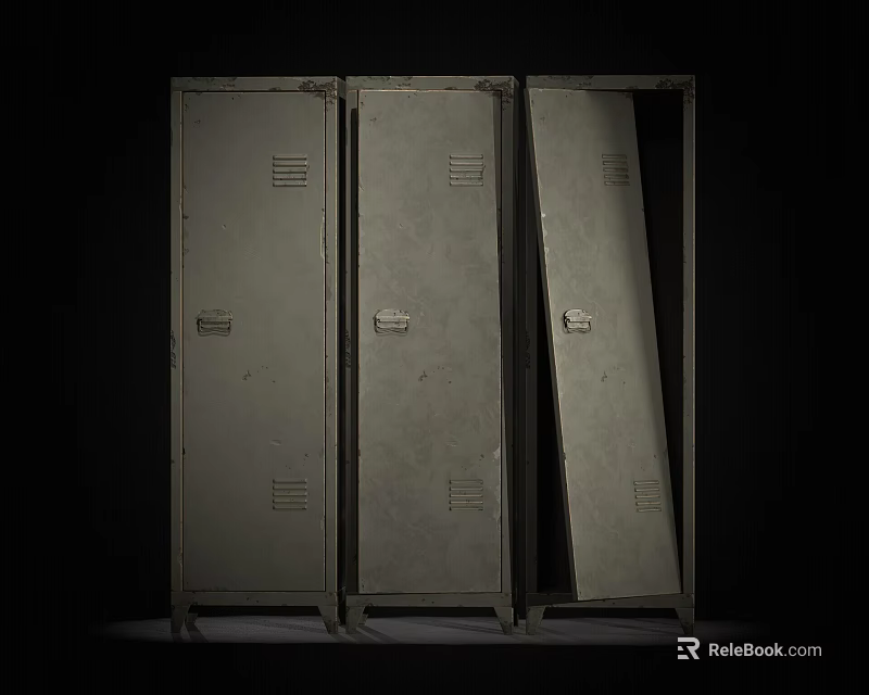 Vintage Metal Storage Partition Design With Three Lockers And Industrial Style 3d model 