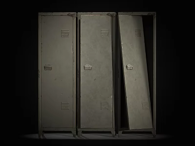 Vintage Metal Storage Partition Design With Three Lockers And Industrial Style 3d model