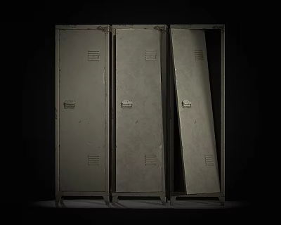 Vintage Metal Storage Partition Design With Three Lockers And Industrial Style 3d model