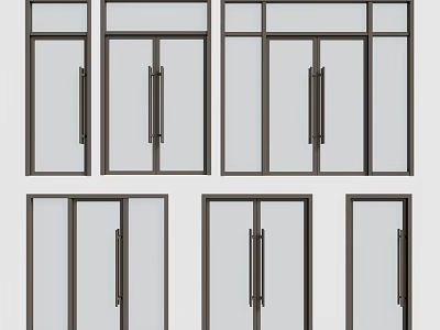 Modern Glass Swing Doors With Various Metal Frames And Handle Designs 3d model