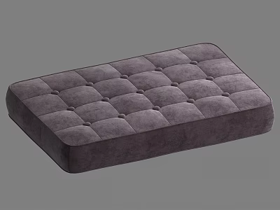 Gray Rectangular Upholstered Cushion Featuring Tufted Fabric Design And Soft Texture 3d model