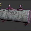 Cylindrical Industrial Tank With Two Bolted Caps On Top Rusted Surface Texture And Metal Stands