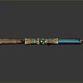 Vintage Modern Gun With Wooden Body Blue Glowing Accents And Scope