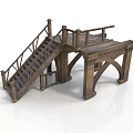 Rustic Wooden Architectural Structure With Staircase Platform Railings And Support Beams 3d model