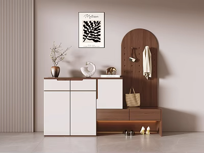 Modern Two Tone Entryway Shoe Cabinet With Wooden Pegboard Hanging Rack And Practical Storage Bench 3d model