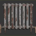 Vintage Rusted White Radiator With Copper Pipes On Black Reflective Surface 3d model