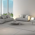Modern Sofa And Coffee Table Set With Wooden Wall And City View 3d model