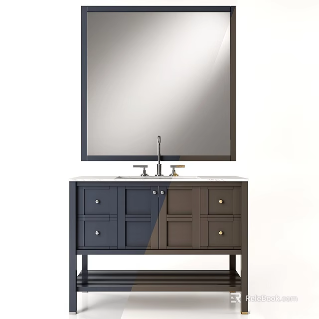 Elegant Bathroom Vanity With Large Mirror Double Sink And Marble Countertop 3d model 