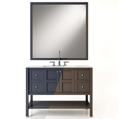 Elegant Bathroom Vanity With Large Mirror Double Sink And Marble Countertop 3d model