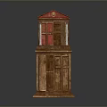 Classical Style Wooden Sculpture With Multi Layered Structure Red Panels And Gold Accents
