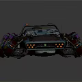 Futuristic Modified Car With Large Tires Mechanical Parts And Metallic Finish