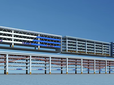 Modern Multi Storey Parking Garage Exterior With Blue Accents And Multiple Levels 3d model