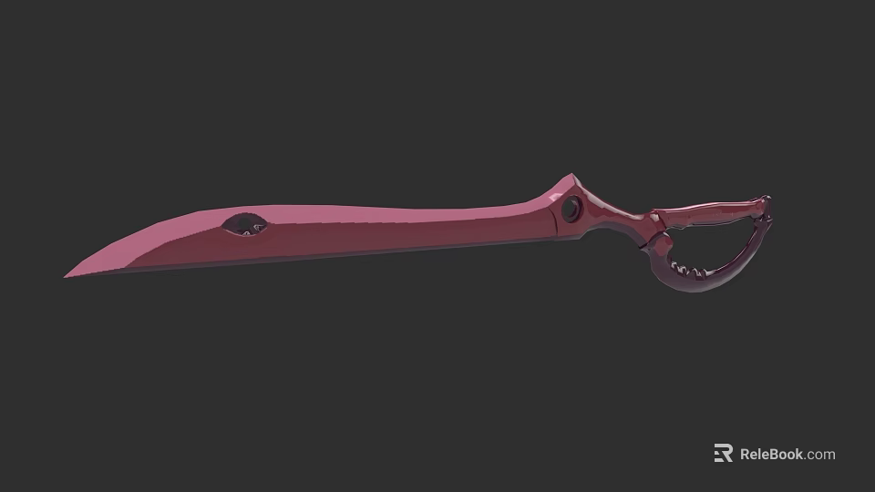 Modern Red Knife Featuring Unique Curved Handle And Sharp Blade 3d model 