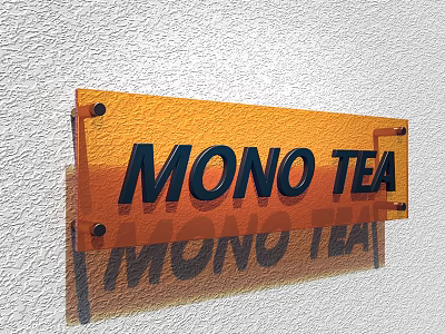 Vibrant Orange Commercial Signage With MONO TEA Lettering Mounted On Wall Surface 3d model