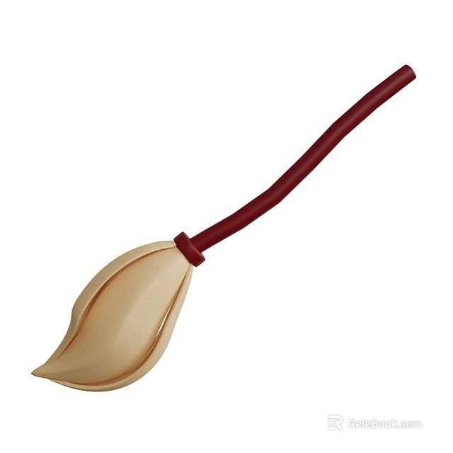 Simple Design Household Broom With Beige Head And Dark Red Handle 3d model 