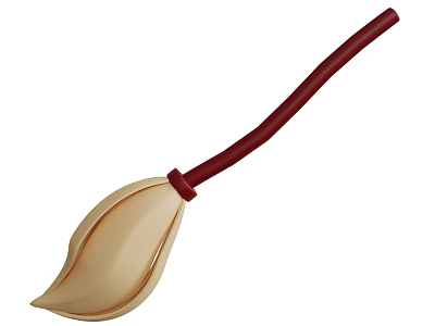 Simple Design Household Broom With Beige Head And Dark Red Handle 3d model