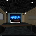 Other Modern Studio Interior With Large World Map Screen Podium Wooden Walls And Grid Ceiling