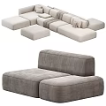 Modern Modular Sofa Set With Sectional Design Gray White Cushions And Blanket 3d model