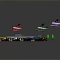 Colorful Toy Cars Display With Toy Planes Trees And Traffic Cones