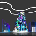 Innovative Tech Savvy Photo Check in Spot With Colorful Structure And Curved Lights