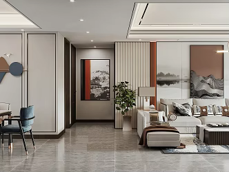 New Chinese Guest Restaurant Living Room 3d model