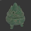 Ancient Bronze Landscape Sculpture With Mountain Shaped Lid Animal Feet And Ornate Patterns