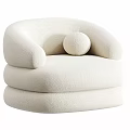Cozy White Plush Lounge Chair with Rounded Arms and Round Cushion