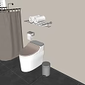 Bathroom Accessories Including Shower Curtain Toilet Paper Holder Towel Rack With Towels And Trash Can