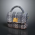 Elegant Stylish Tweed Plaid Handbag with Gold Lock and Top Handle