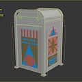 White Trash Can With Colorful Geometric Patterns And Modern Decorative Design
