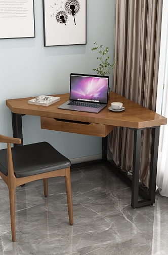 Nordic Corner Desk Home Office Desk and Chair Computer Desk 3d model