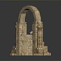 Ancient Stone Arch Scenic Ruins With Weathered Pillars And Scattered Stone Blocks