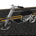 Modern Motorcycle With Silver Frame Black Seat On Road With Yellow Lines