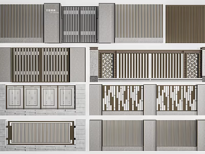 Modern Building Facade Design With Decorative Grilles Vertical Stripes Various Materials And Geometric Patterns 3d model