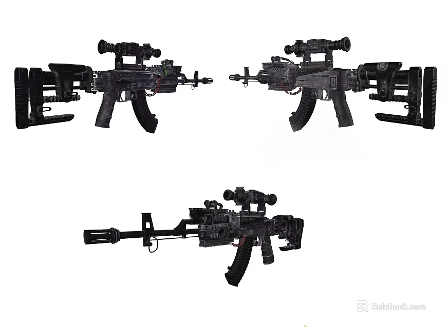 Modern Tactical Assault Rifles With Scopes And Tactical Accessories Displayed In Multiple Angles 3d model 