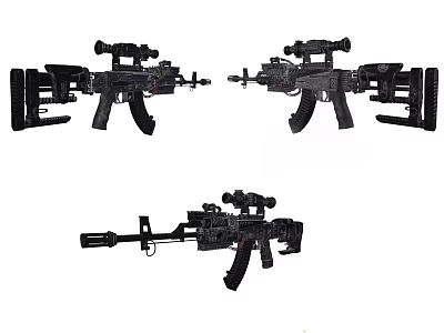 Modern Tactical Assault Rifles With Scopes And Tactical Accessories Displayed In Multiple Angles 3d model