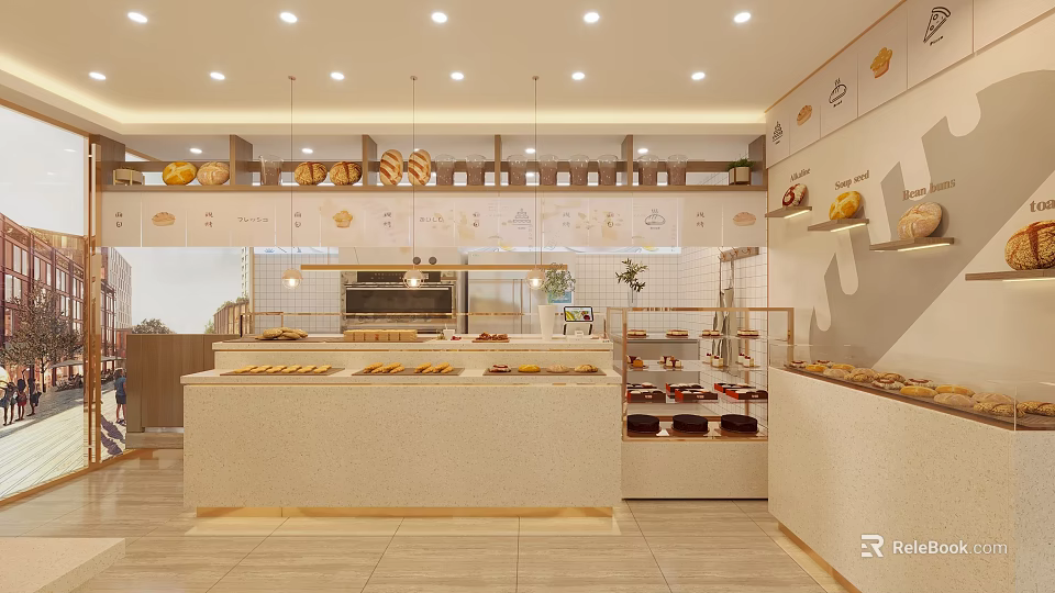 Bright Dessert Shop Interior Featuring Glass Display Cases And Assorted Sweet Delights 3d model 