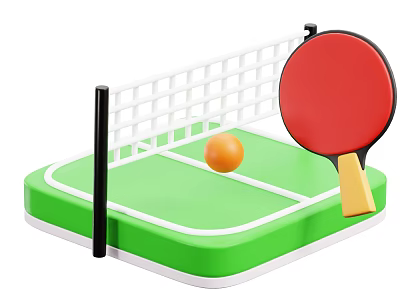 Mini Green Table Tennis Table With White Net Orange Ball And Red Racket 3d model