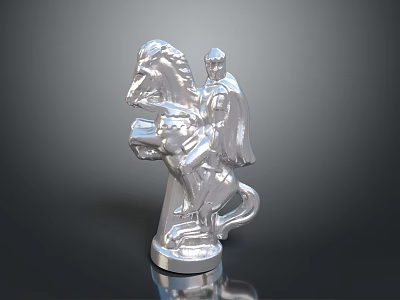 Detailed Silver Chess Knight on Horseback Shiny Figurine with Reflective Surface 3d model