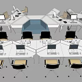 Modern Office Desks Layout With Computers And Ergonomic Chairs In Open Workspace 3d model