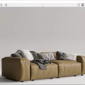 Brown Leather Two Seater Sofa With Gray Pillows And Soft Blanket 3d model