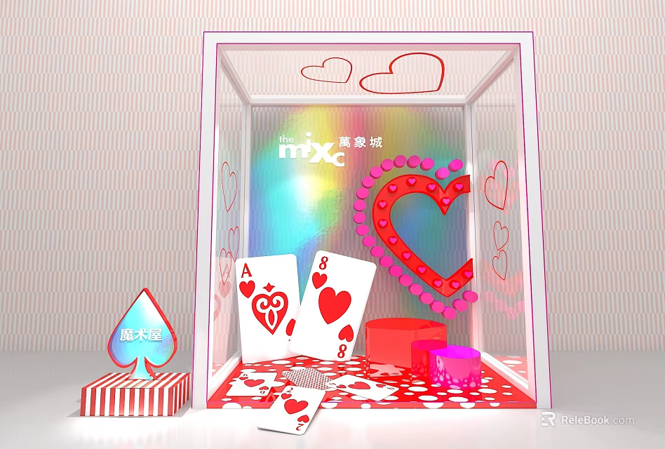 Commercial Display Equipment Transparent Case With Mixc Logo Heart Decorations And Playing Cards 3d model 