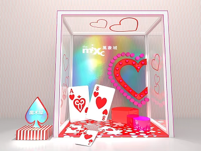 Commercial Display Equipment Transparent Case With Mixc Logo Heart Decorations And Playing Cards 3d model