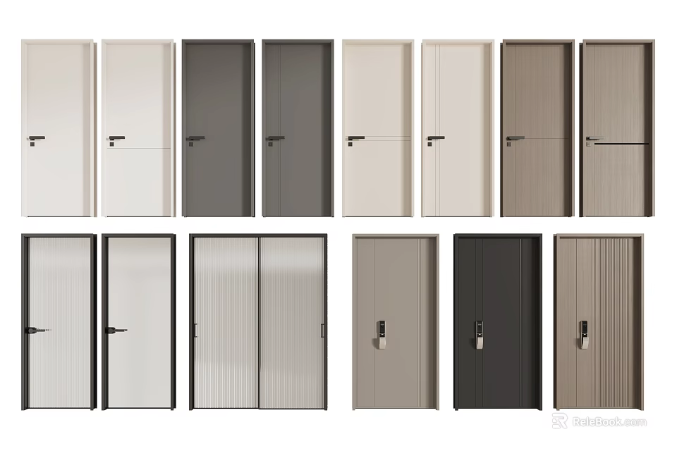 Modern Hinged Doors Featuring Various Colors And Styles For Home Interior Design 3d model