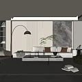 Modern Living Room Interior Design With Sofa Armchair Coffee Table Floor Lamp And Marble Wall